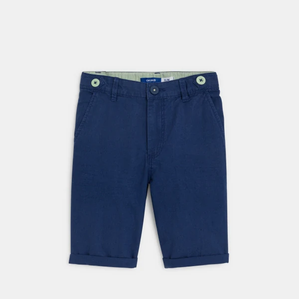 Bermuda slim en toile bleu marine Garçon