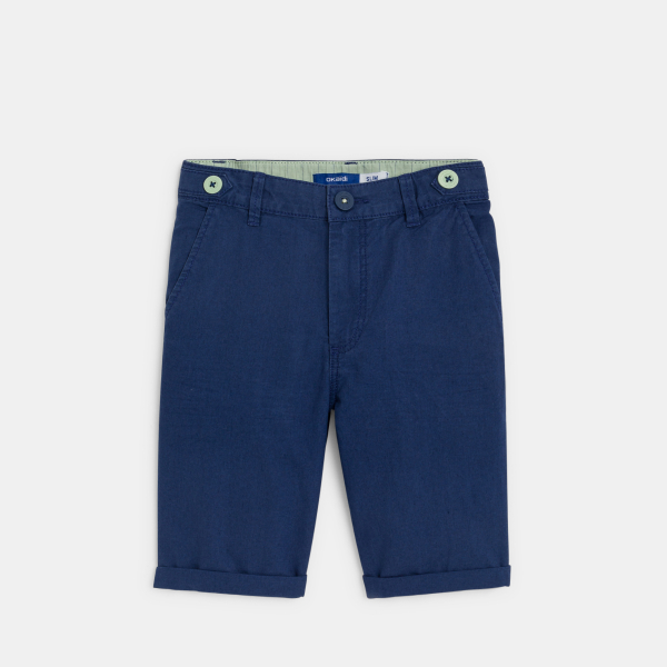 Boy's slim-fit navy blue canvas Bermuda shorts