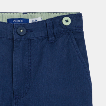 Boy's slim-fit navy blue canvas Bermuda shorts
