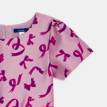 Girl's pink bow jacquard motif jumper