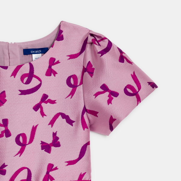 Robe en jacquard motif nœud rose Fille