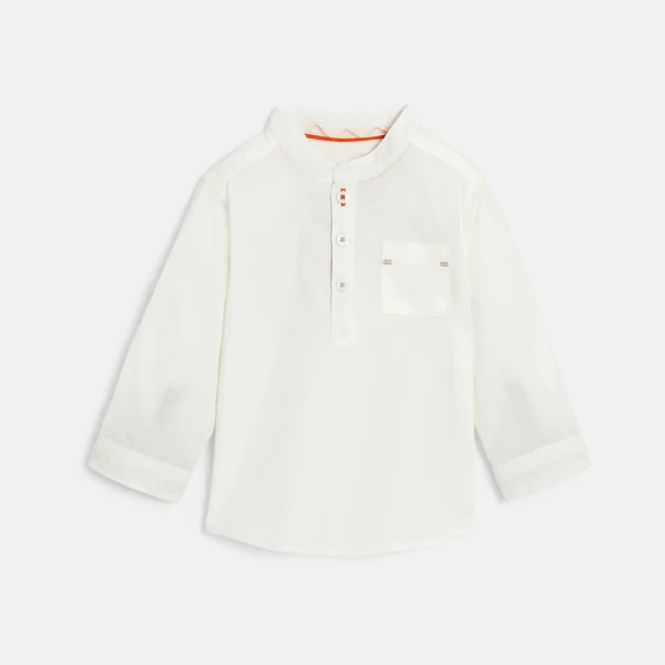 Chemise coton fantaisie col tunisien blanc bébé garçon