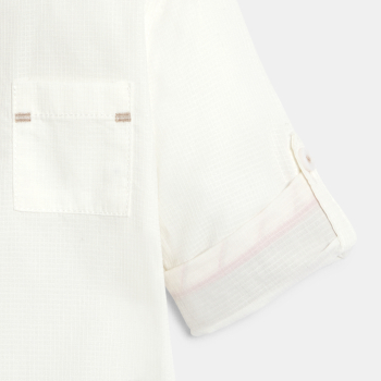 Chemise coton fantaisie col tunisien blanc bébé garçon