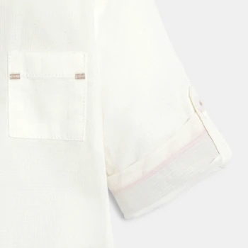 Chemise coton fantaisie col tunisien blanc bébé garçon