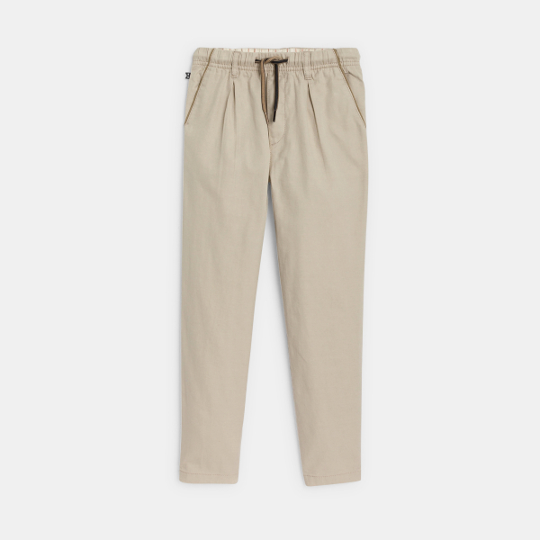 Boys' beige elasticated carrot-cut trousers