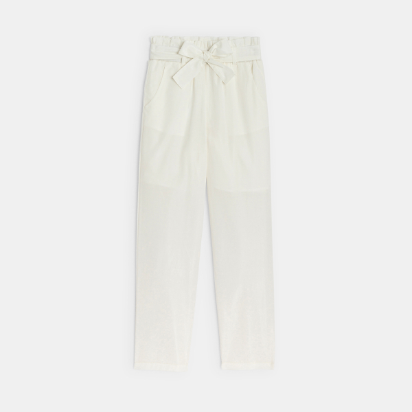Pantalon droit paper bag blanc Fille