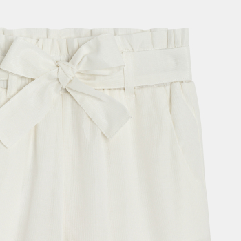 Girl's white paper bag style straight-cut trousers