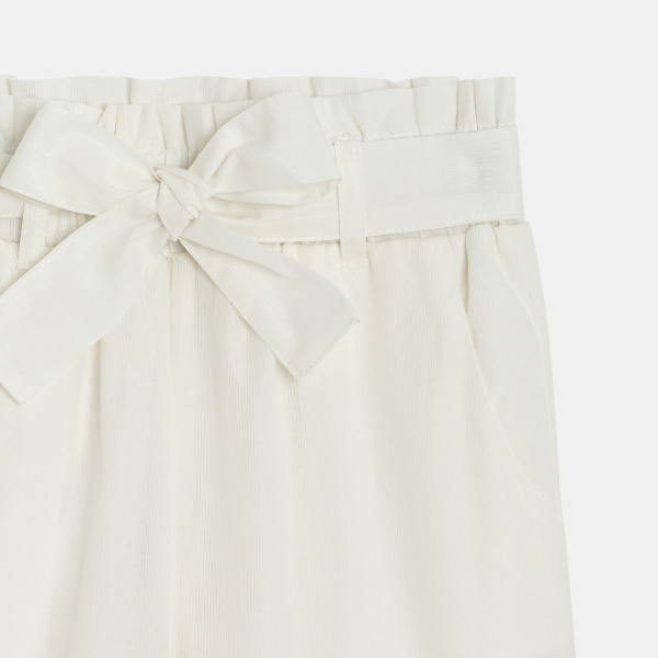 Girl's white paper bag style straight-cut trousers