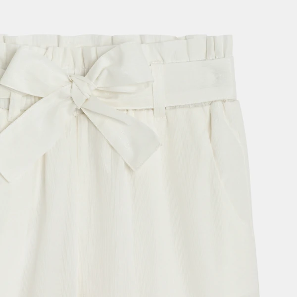 Girl's white paper bag style straight-cut trousers