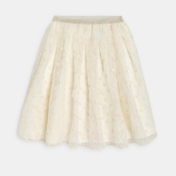 Girl's white embroidered flared skirt