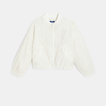 Girl's white embroidered bomber jacket