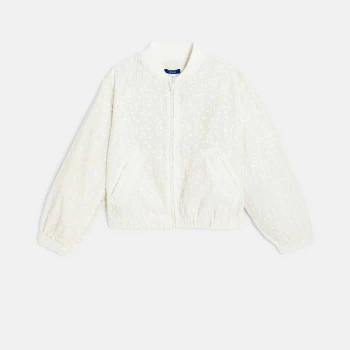 Girl's white embroidered bomber jacket