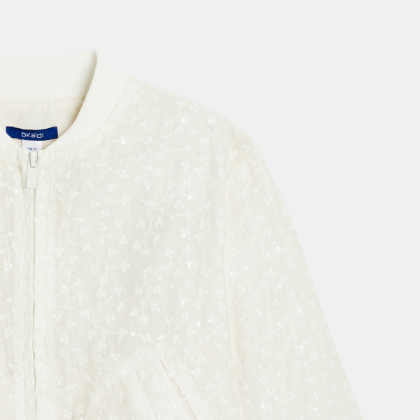 Girl's white embroidered bomber jacket
