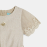 Baby girl's sparkly beige long jumpsuit with short embroidered sleeves