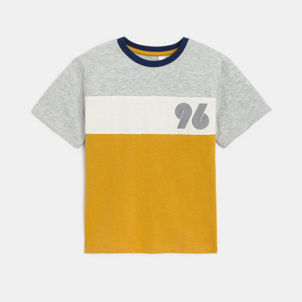 Boys' curry yellow colourblock short-sleeved T-shirt Boys' curry yellow colourblock short-sleeved T-shirt
