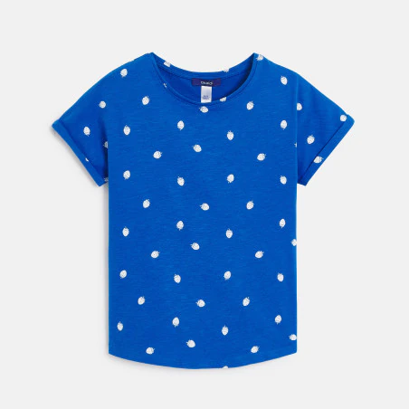 Girl's blue short-sleeve strawberry motif T-shirt