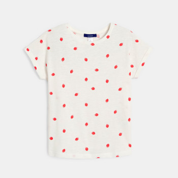 T-shirt manches courtes motif fraise blanc Fille