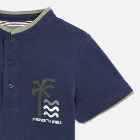 Polo manches courtes motif palmier bleu marine Garçon