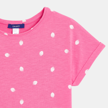 Girl's white short-sleeve strawberry motif T-shirt