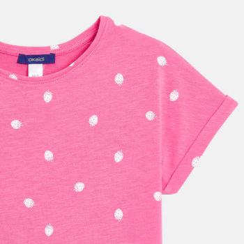 Girl's white short-sleeve strawberry motif T-shirt