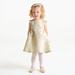 Baby girl's elegant beige sparkly jacquard dress