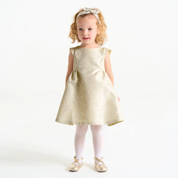 Baby girl's elegant beige sparkly jacquard dress