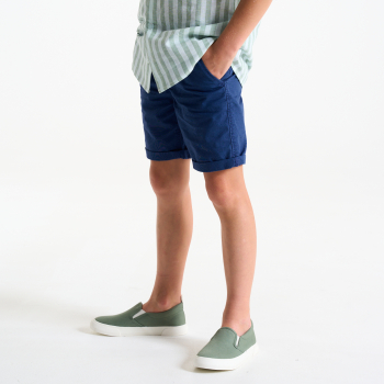 Boy's slim-fit navy blue canvas Bermuda shorts
