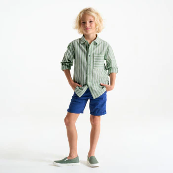 Chemise rayée en lin vert Garçon