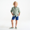 Boy's green linen striped shirt
