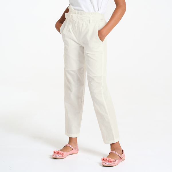Pantalon droit paper bag blanc Fille