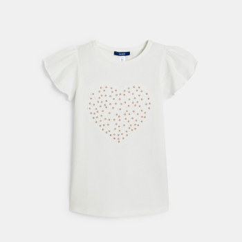 T-shirt manches papillon motif cœur blanc Fille