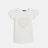 Girl's white butterfly-sleeve T-shirt with heart motif