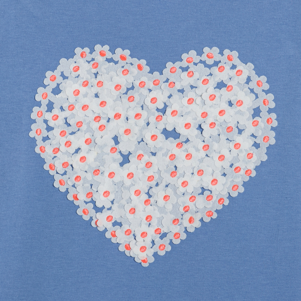 Girl's blue butterfly-sleeve T-shirt with heart motif