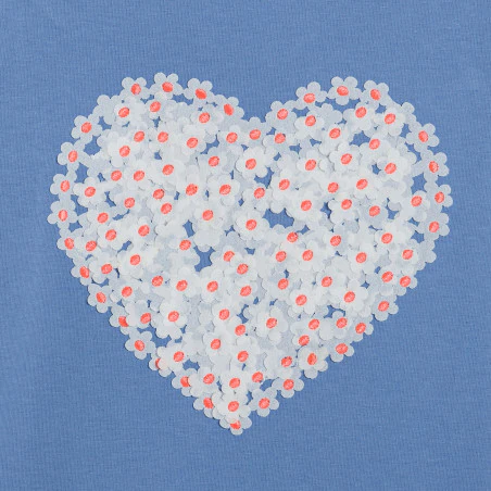 T-shirt manches papillon motif cœur bleu Fille