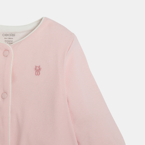 Baby girl's pink ribbed jersey cardigan