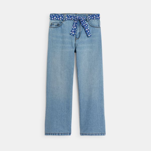 Girl's blue wide-leg jeans with belt