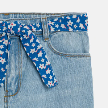 Jean large ceinturé en denim bleu Fille