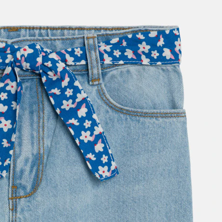 Jean large ceinturé en denim bleu Fille