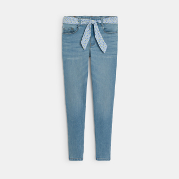 Girl's blue belted skinny jeans