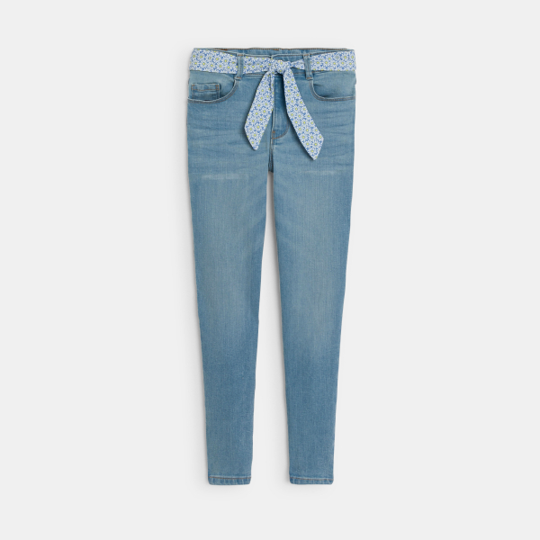 Girl's blue belted skinny jeans