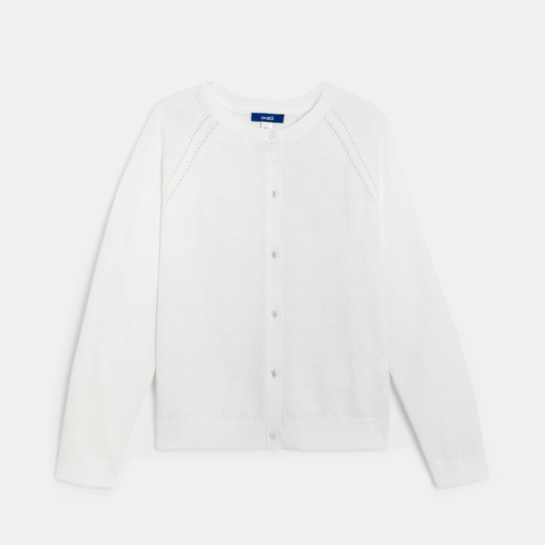 Girl's white sparkly fine knit cardigan