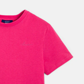 T-shirt basique uni rose Fille