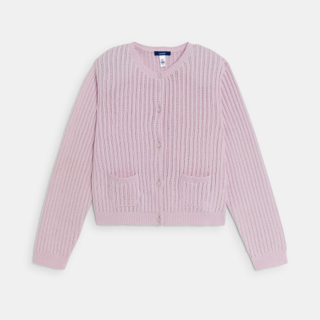 Girl's mauve openwork cardigan Girl's mauve openwork cardigan