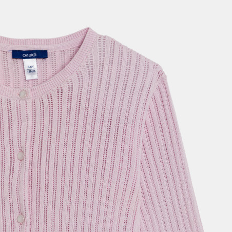 Girl's mauve openwork cardigan Girl's mauve openwork cardigan