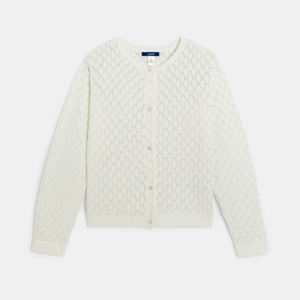 Cardigan en maille ajourée écru Fille