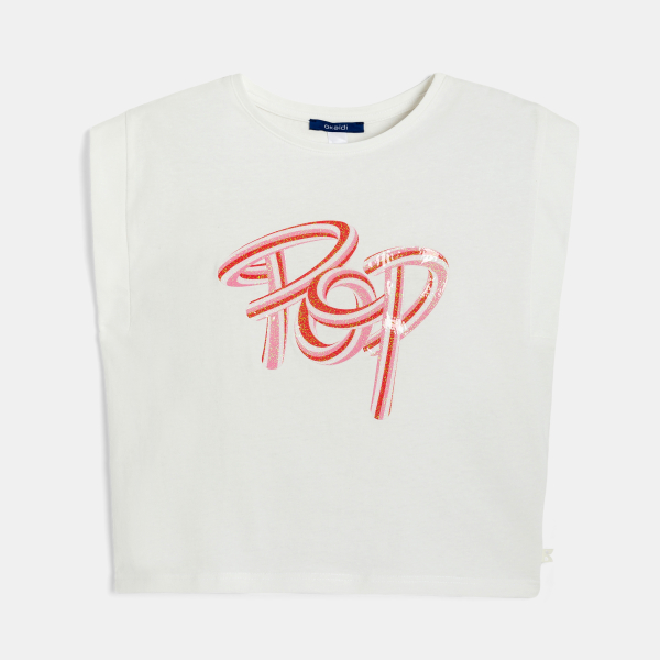 Girl's white pop slogan T-shirt