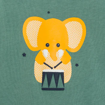 Baby boy's green lightweight jersey pyjamas with elephant musician motif
