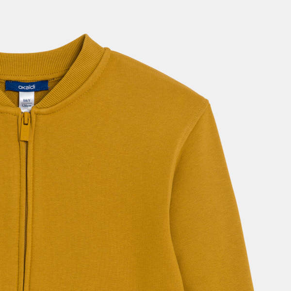 Boy's soft plain curry-coloured fleece baseball sweatshirt