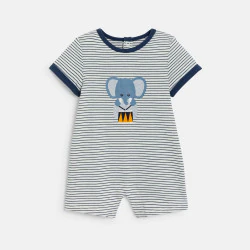 Baby boy's blue striped elephant romper suit
