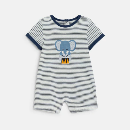 Baby boy's blue striped elephant romper suit